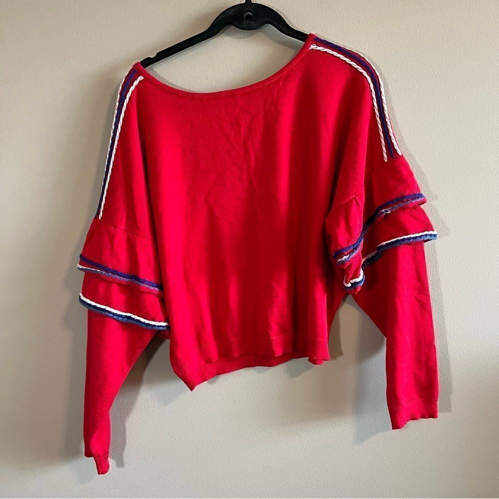 ✨ Love by Design Red Ruffle Sleeve Cropped Knit Sweater Small